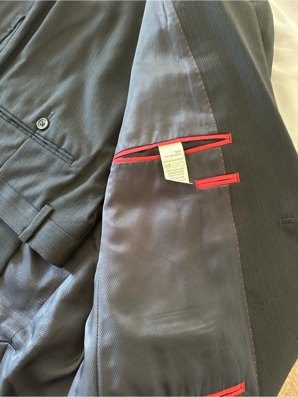 Men's Alfani Classic Navy Blue, Pinstriped Two-Button Blazer